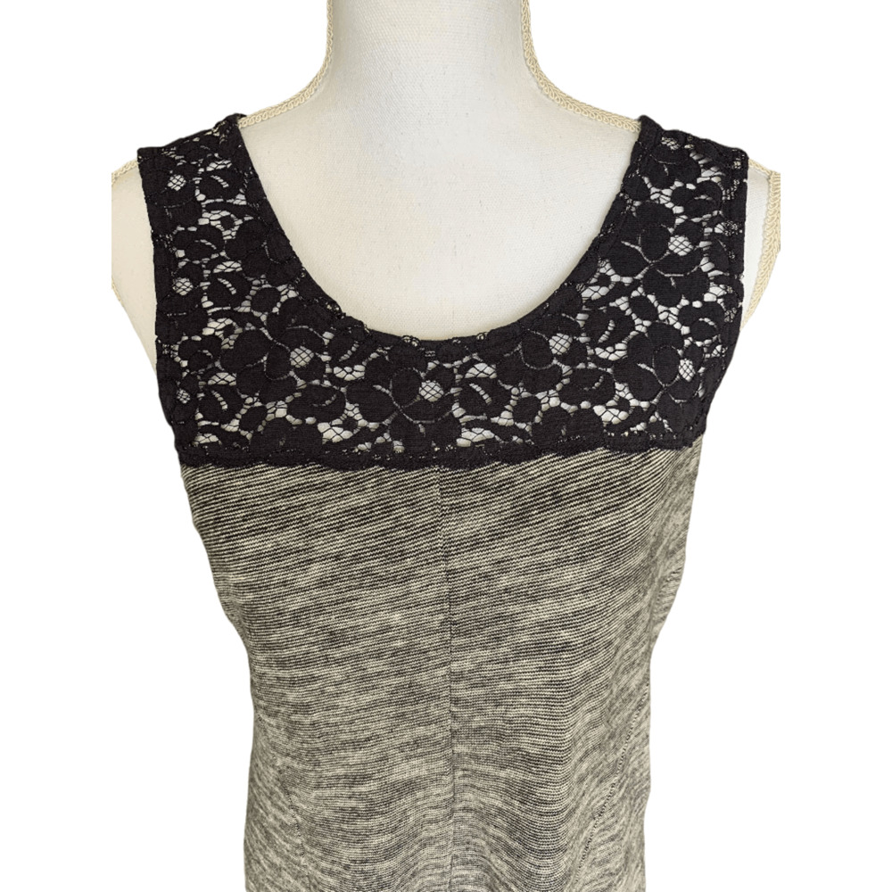 Anthropologie Lilka Size Medium Space Dye Esme Dress Navy Blue White Lace Detail - Picture 3 of 12